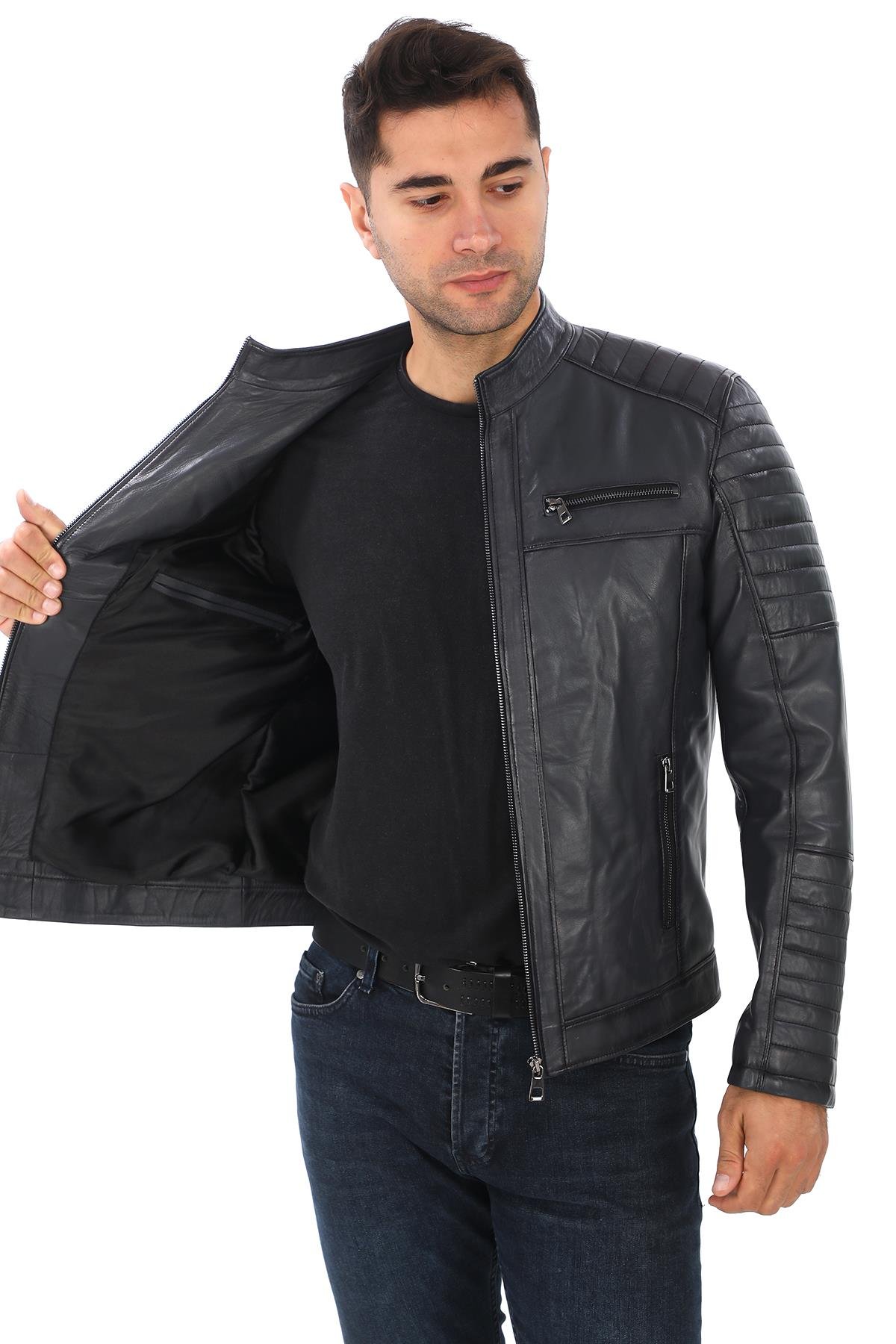 Gri Renk Spor Kesim Deri Mont