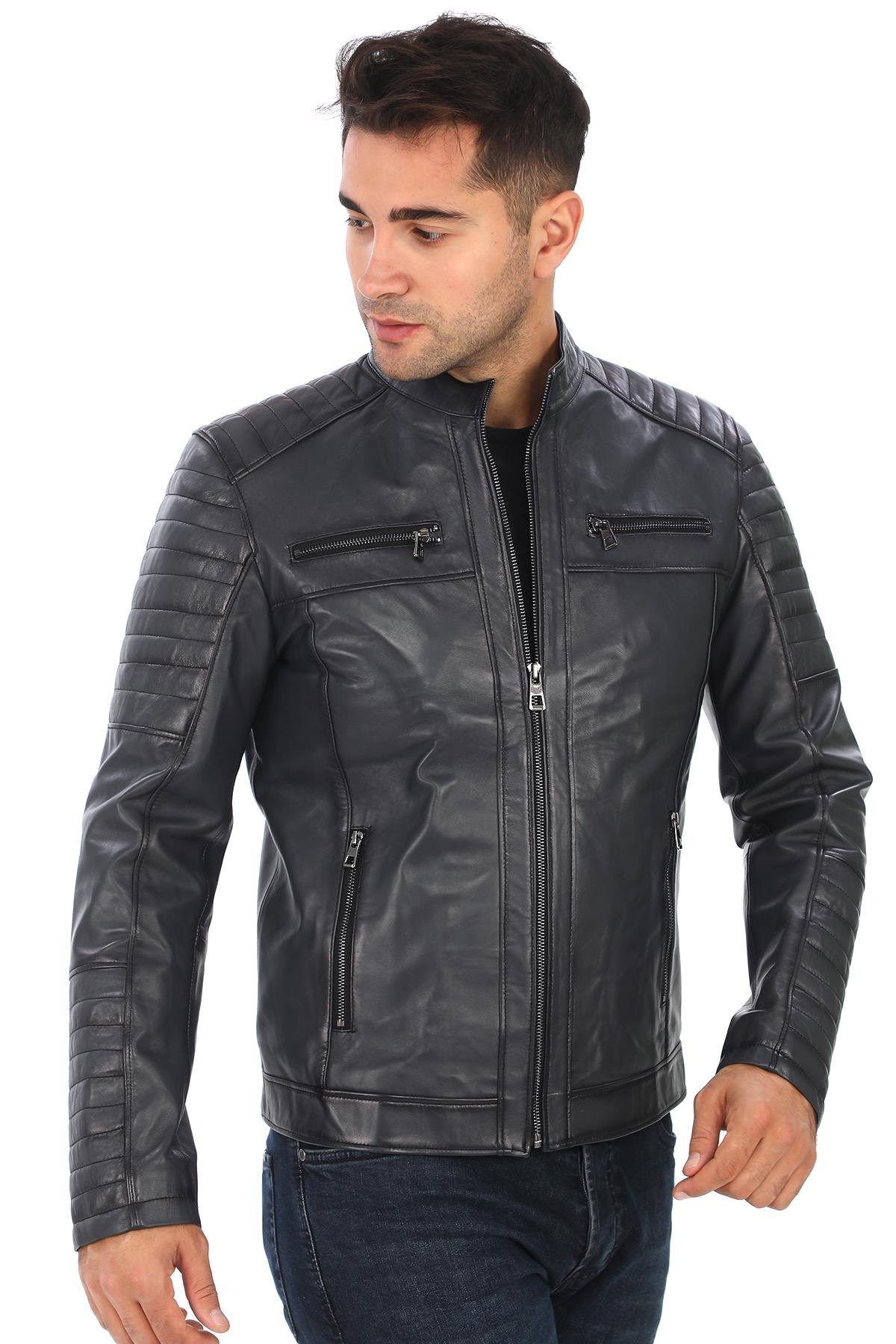 Gri Renk Spor Kesim Deri Mont