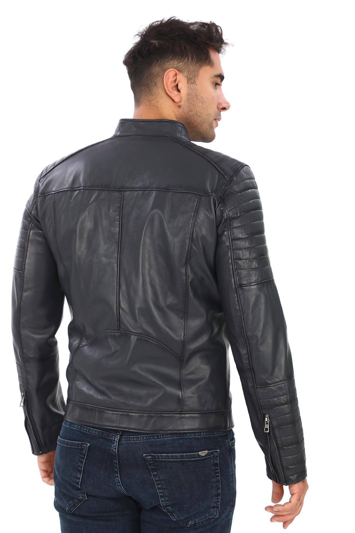 Gri Renk Spor Kesim Deri Mont