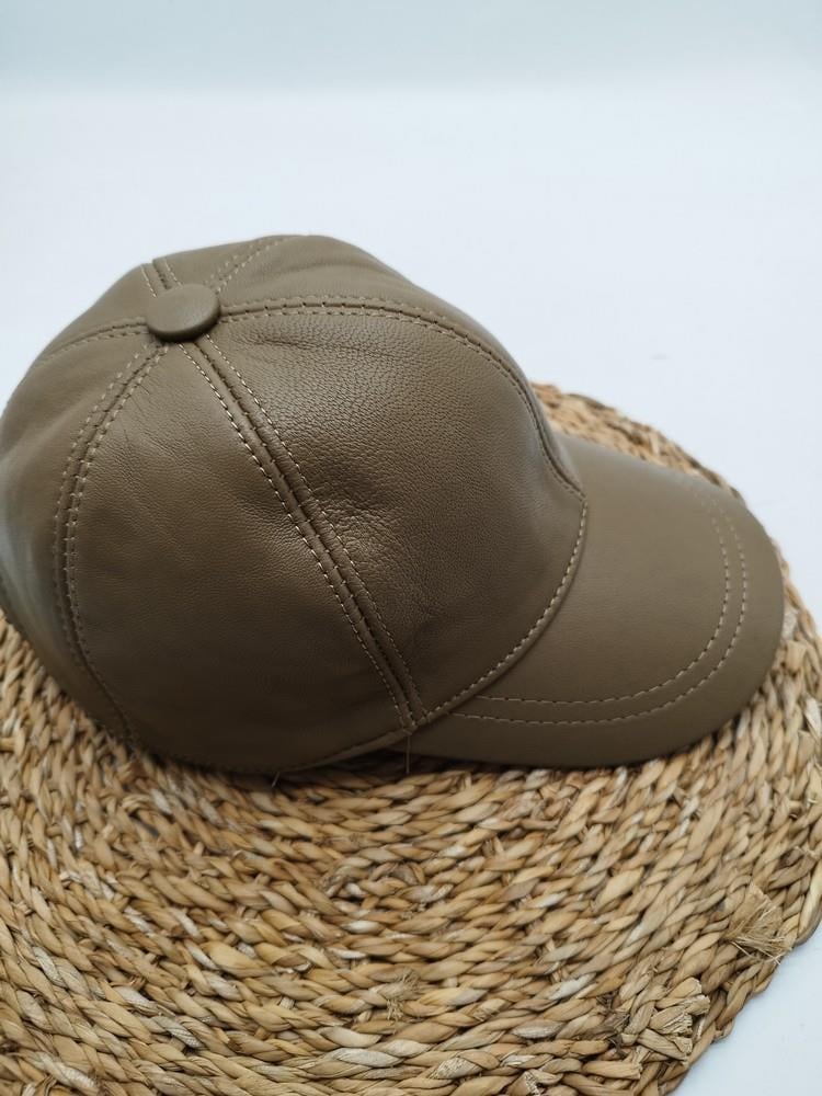 Haki Renk Deri Unisex Şapka