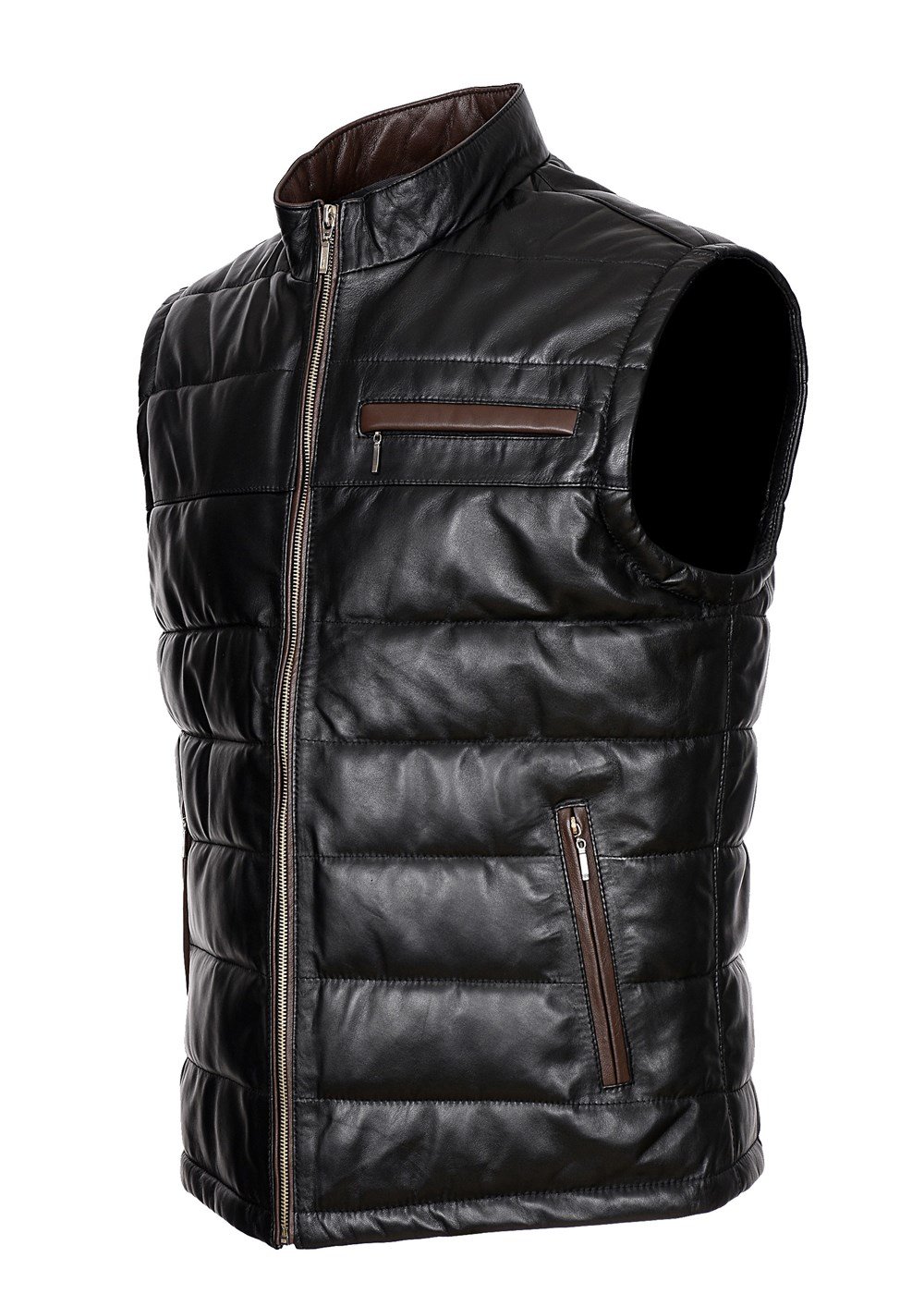 Hakim Yaka Deri Yelek Yandan Fermuarlı