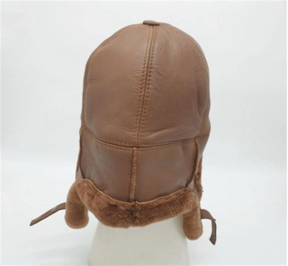 İçi Kürklü Camel Renk Pilot Model Deri Şapka