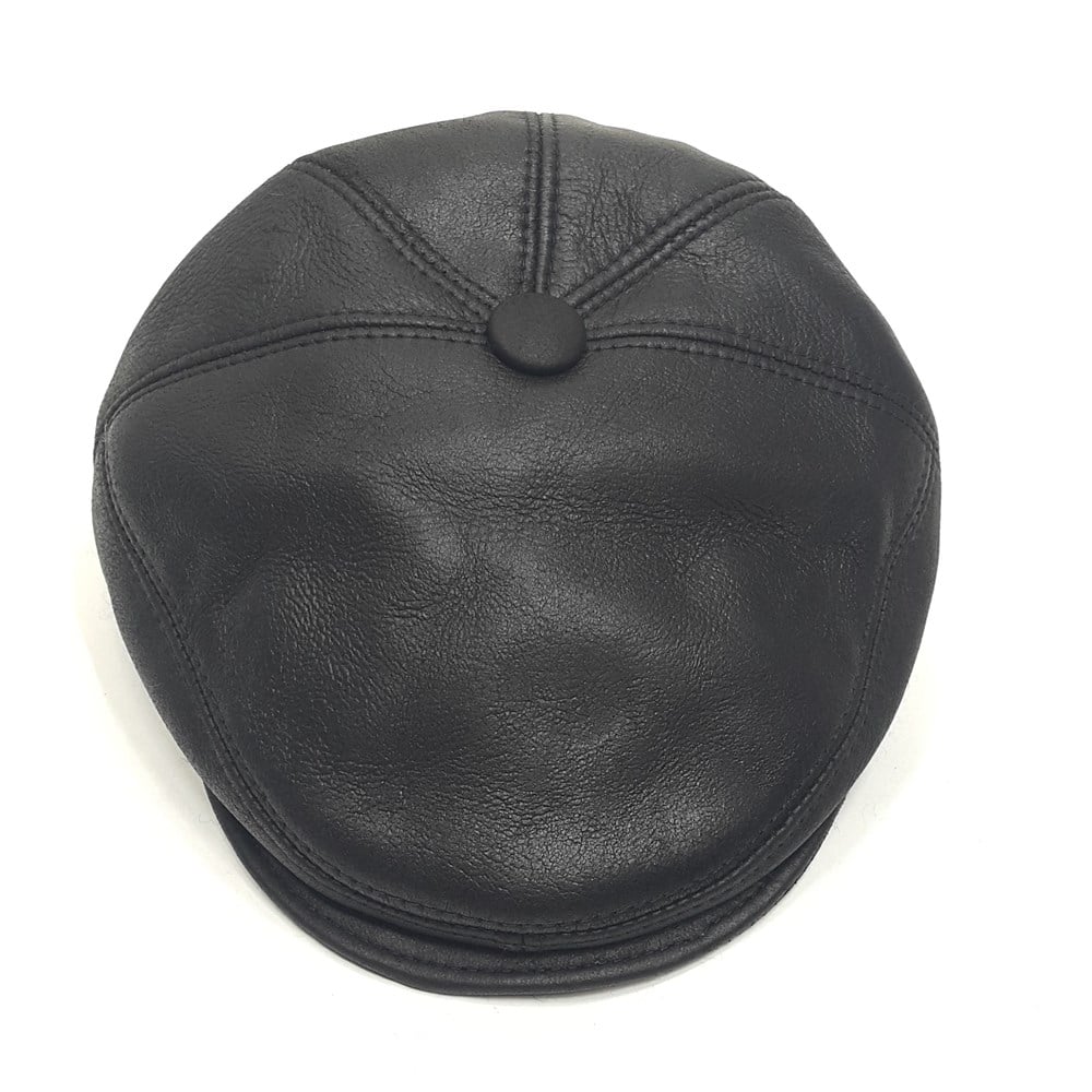 İçi Kürklü Deri Kasket Siyah Renk