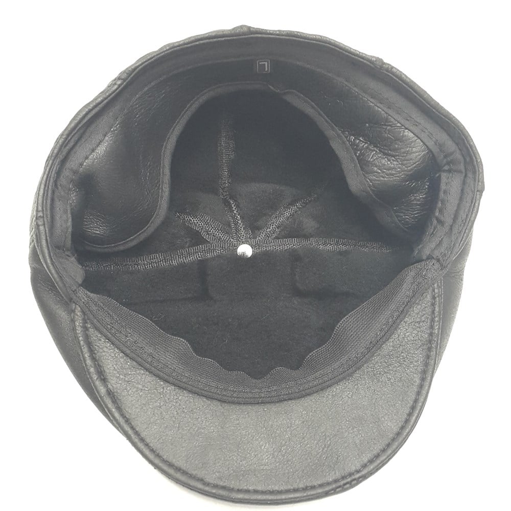 İçi Kürklü Deri Kasket Siyah Renk