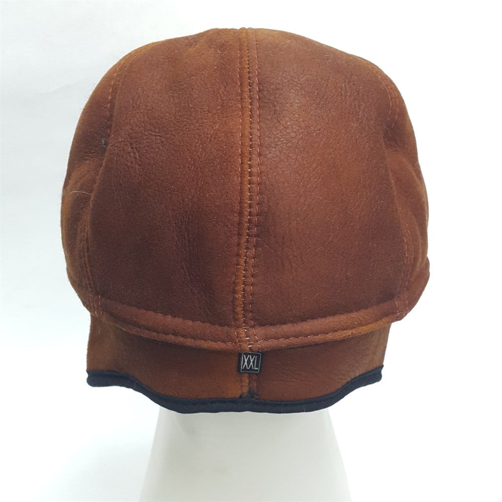 İçi Kürklü Deri Kasket Taba Renk