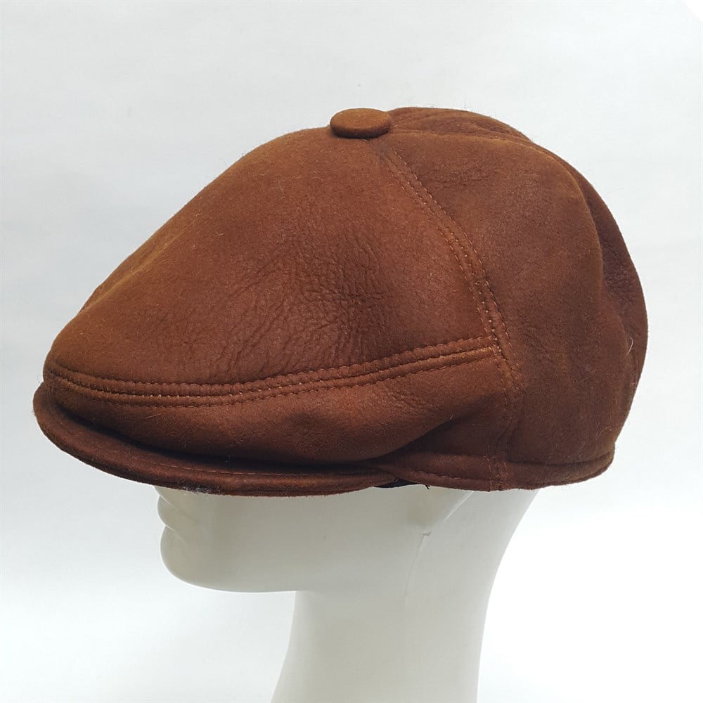 İçi Kürklü Deri Kasket Taba Renk