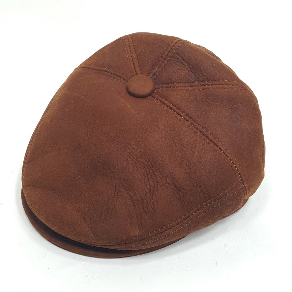 İçi Kürklü Deri Kasket Taba Renk