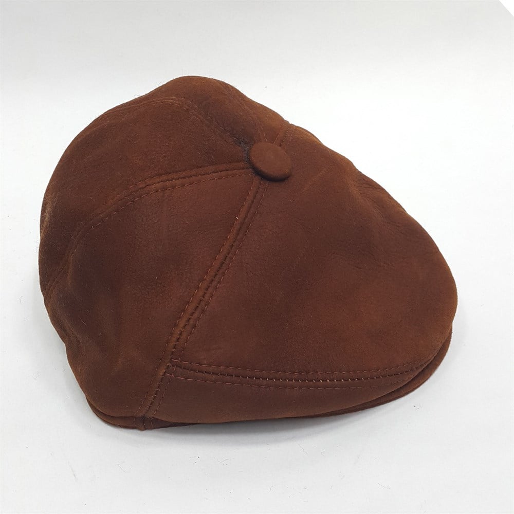 İçi Kürklü Deri Kasket Taba Renk