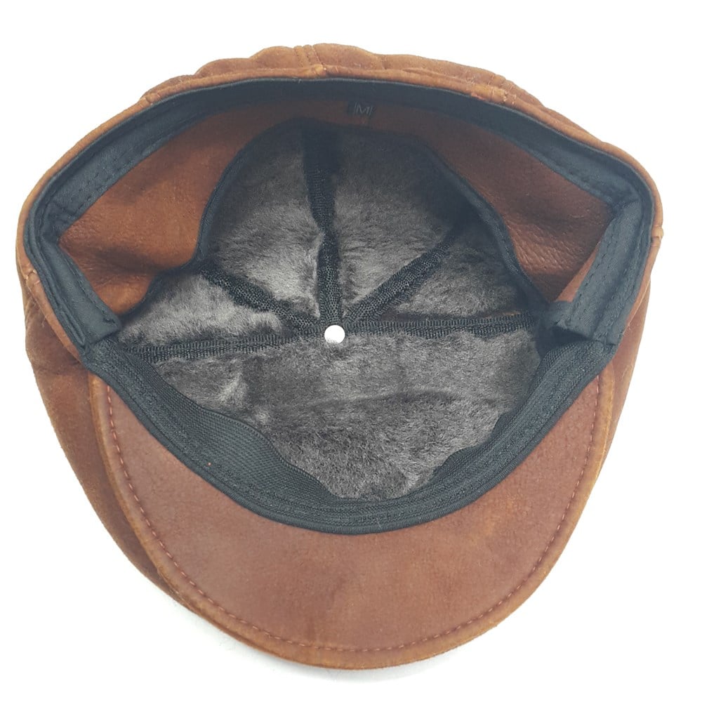 İçi Kürklü Deri Kasket Taba Renk