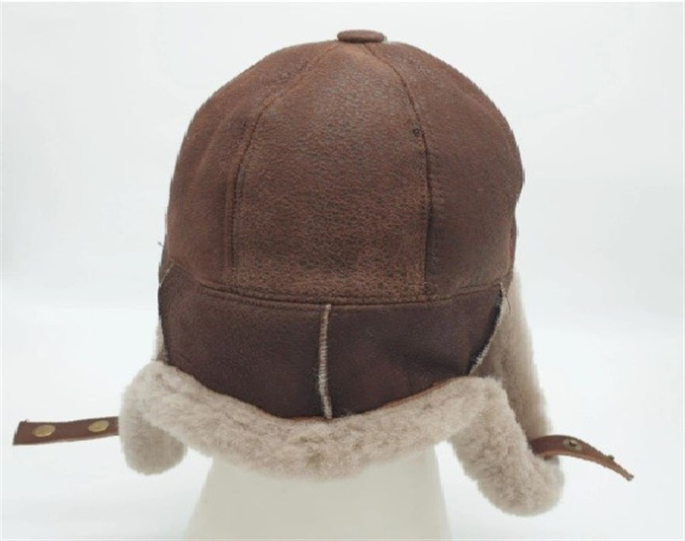 İçi Kürklü Kahve Renk Pilot Model Deri Şapka