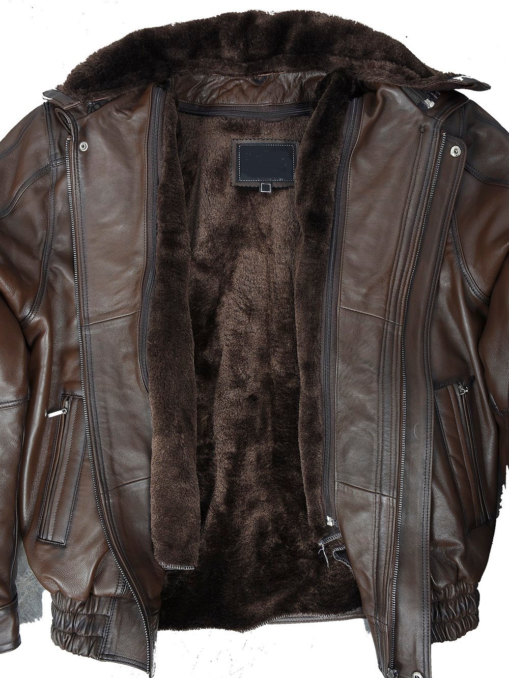 İçi ve Yakası Peluşlu Model Fındık Renk Erkek Deri Mont