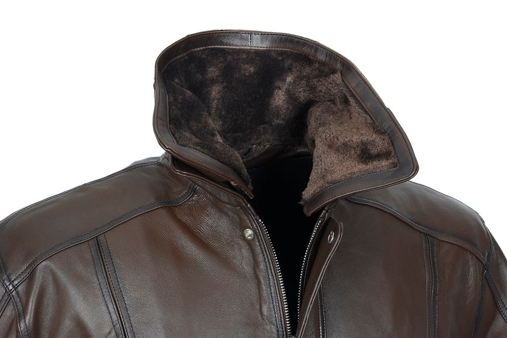 İçi ve Yakası Peluşlu Model Fındık Renk Erkek Deri Mont