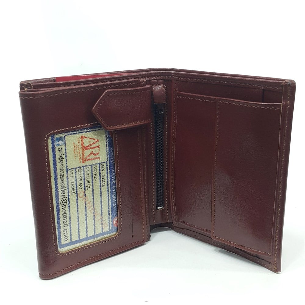 içinde çıtçıt ve fermuar bölmeli erkek deri cüzdan