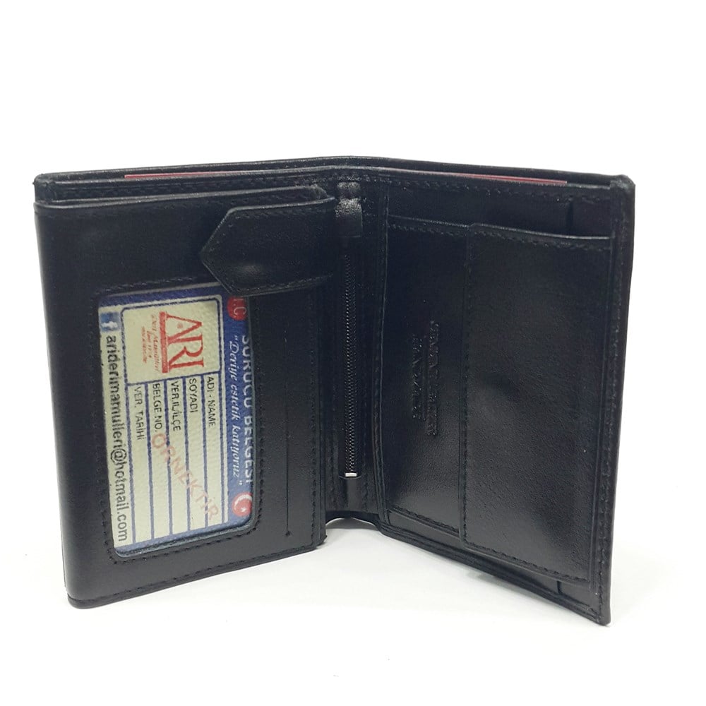 içinde çıtçıt ve fermuar bölmeli erkek deri cüzdan