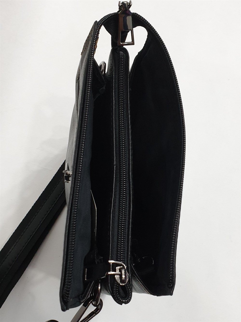 Kahve Dikişli Fermuarlı Deri El Çantası