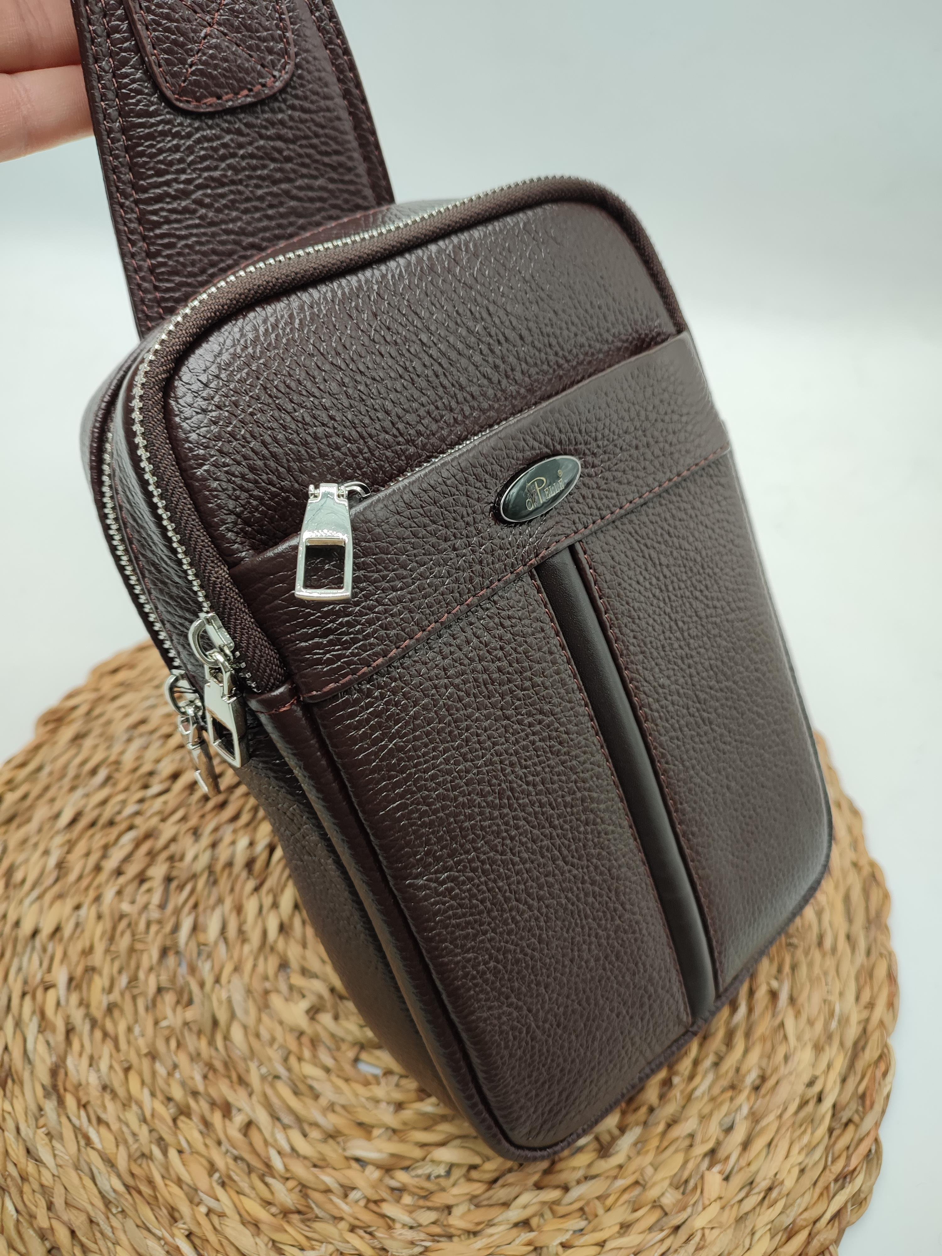 Kahve Renk Büyük Boy Deri Göğüs Çantası