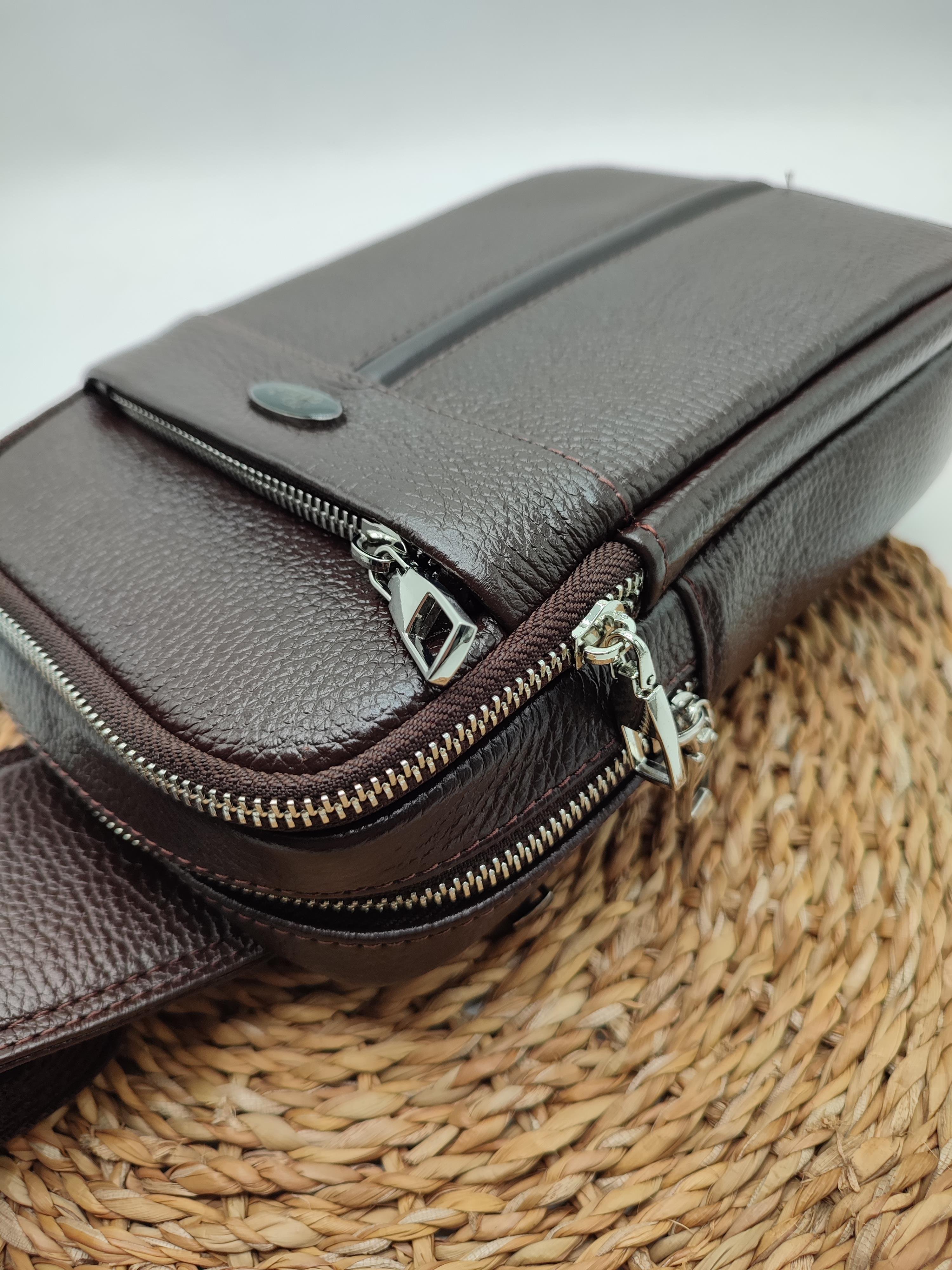 Kahve Renk Büyük Boy Deri Göğüs Çantası