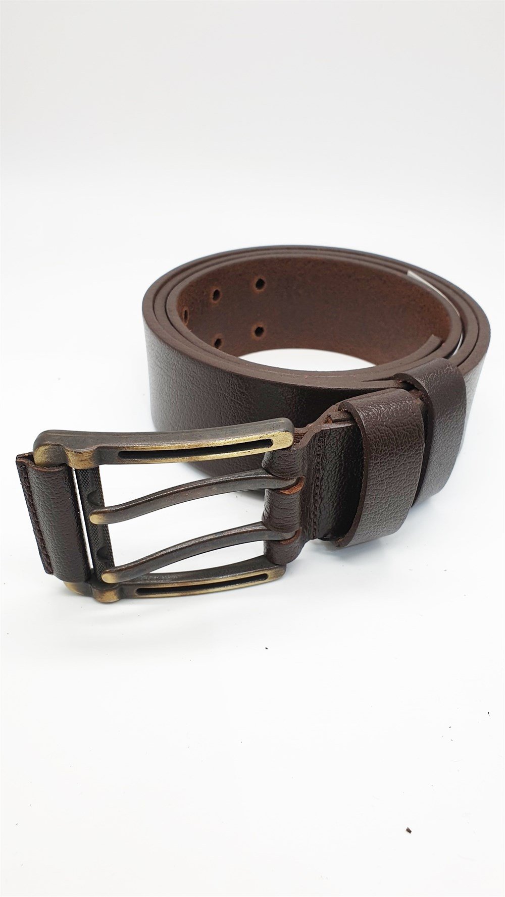 Kahve Renk Çift Dilli Deri Tokalı Spor Kot Kemeri