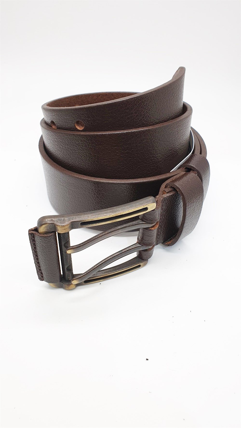 Kahve Renk Çift Dilli Deri Tokalı Spor Kot Kemeri