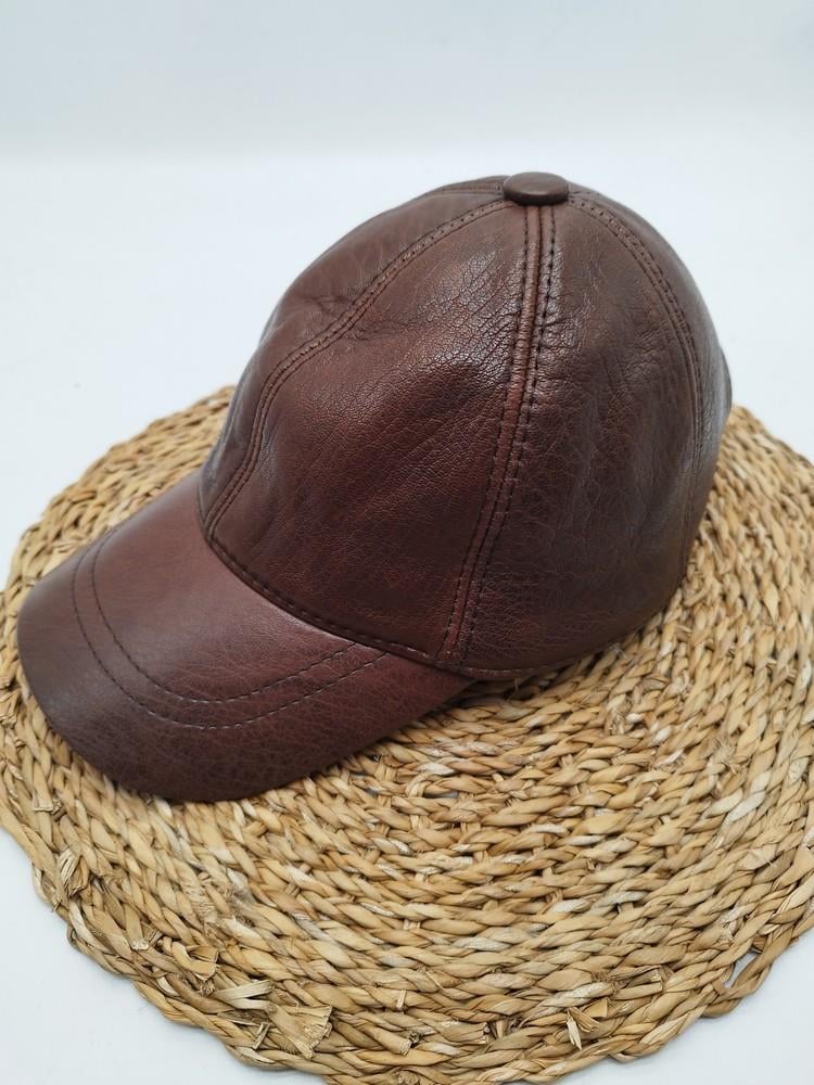Kahve Renk Deri Unisex Şapka