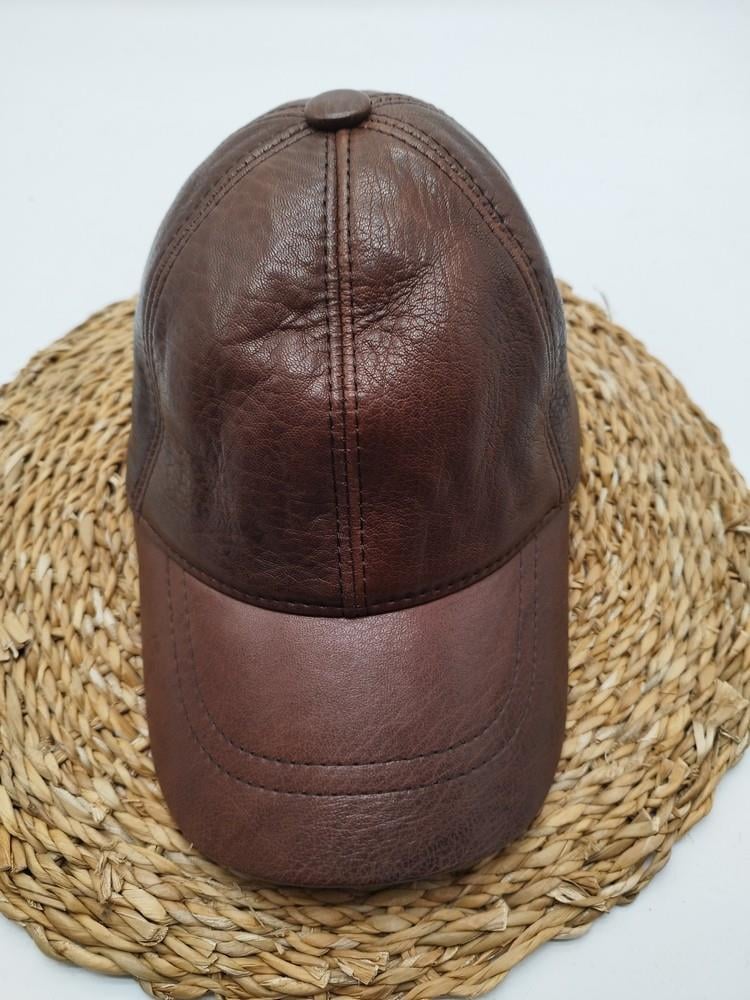 Kahve Renk Deri Unisex Şapka