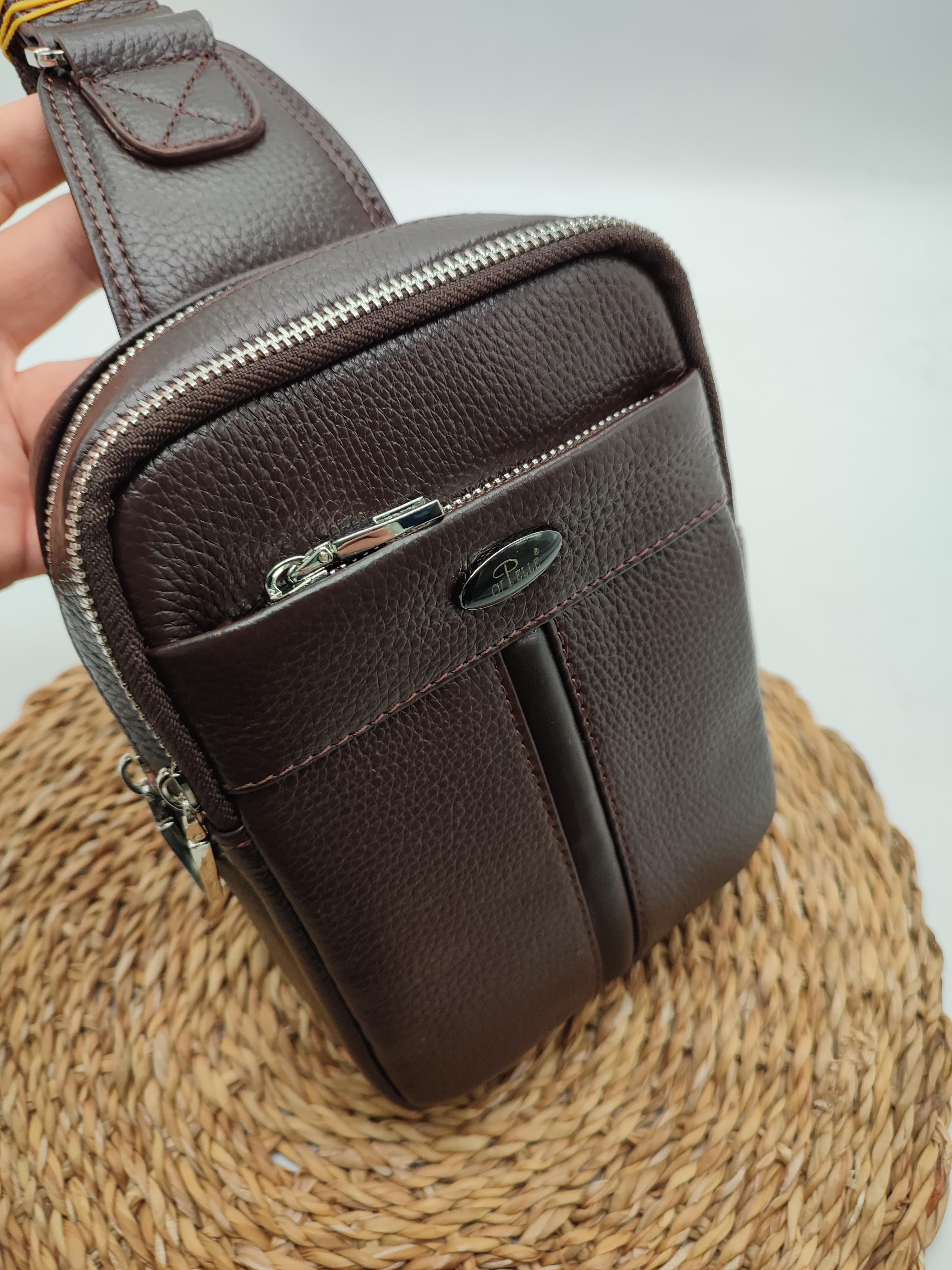 Kahve Renk Küçük Boy Deri Göğüs Çantası