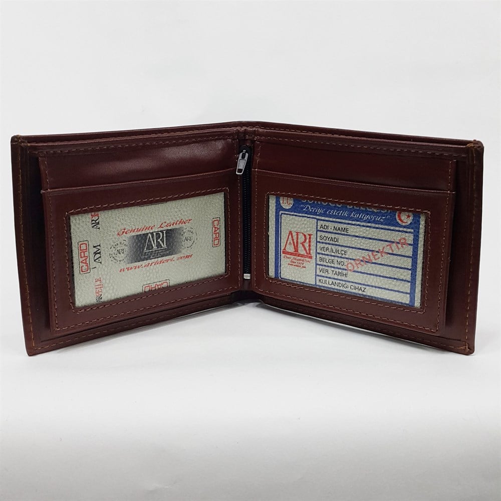 Kahve-Siyah-Taba Renkte Kartlık, Kimlik, Ehliyet Ve Fermuarlı İç Bölmeli Yatay Deri Cüzdan