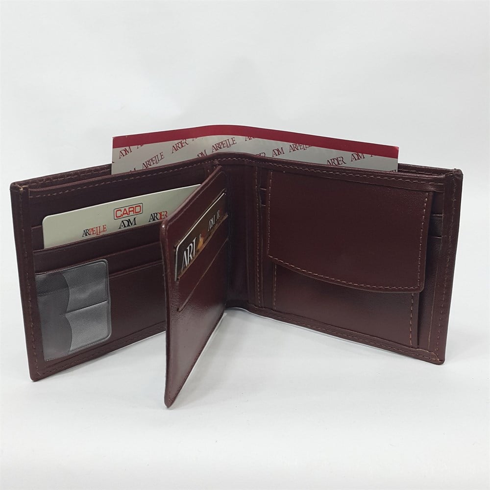 Kahve-Siyah-Taba Renkte Kartlık, Kimlik, Ehliyet Ve Bozuk Para Bölmeli Yatay Deri Cüzdan