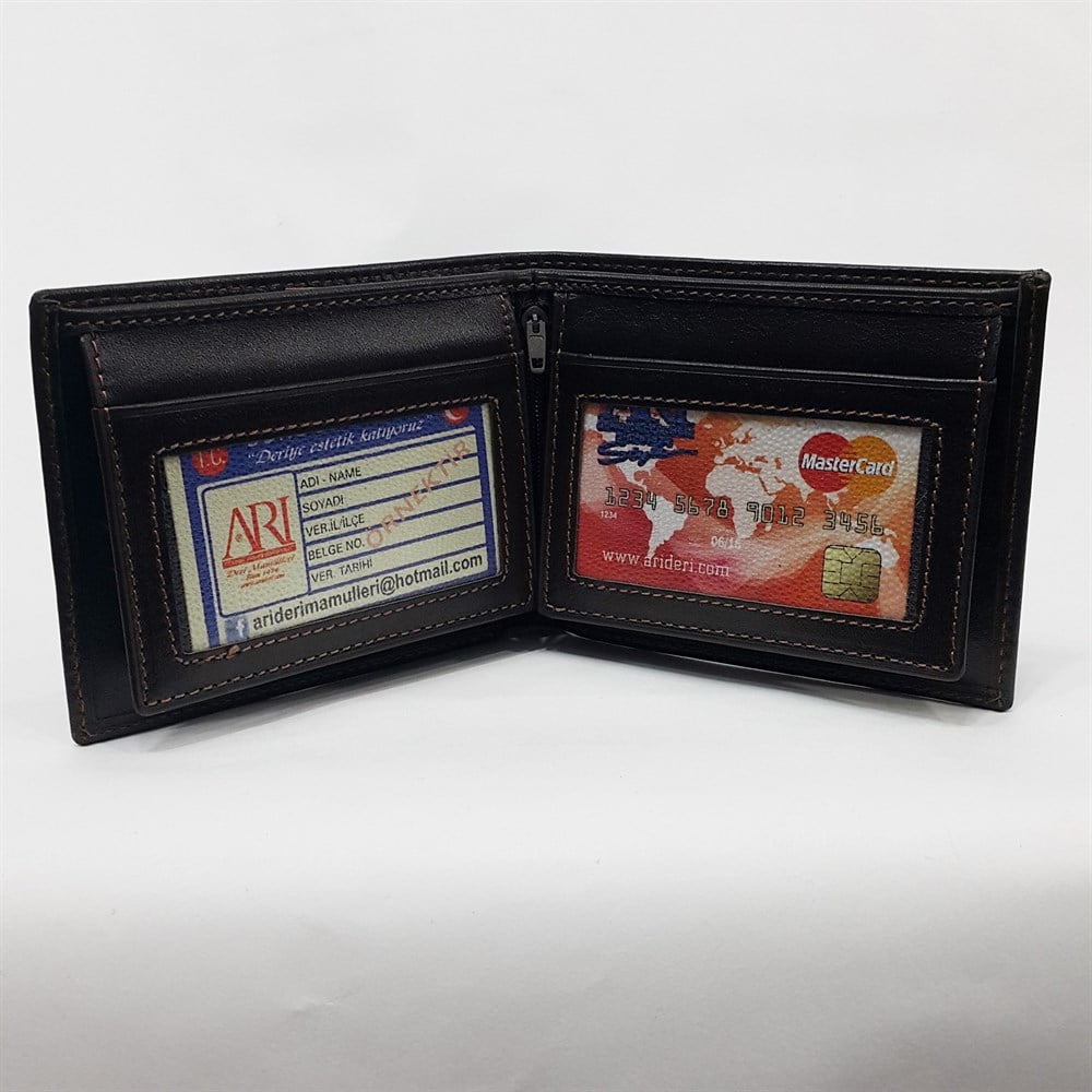 Kahve-Siyah-Taba Renkte Kartlık, Kimlik, Ehliyet Ve Fermuarlı İç Bölmeli Yatay Deri Cüzdan