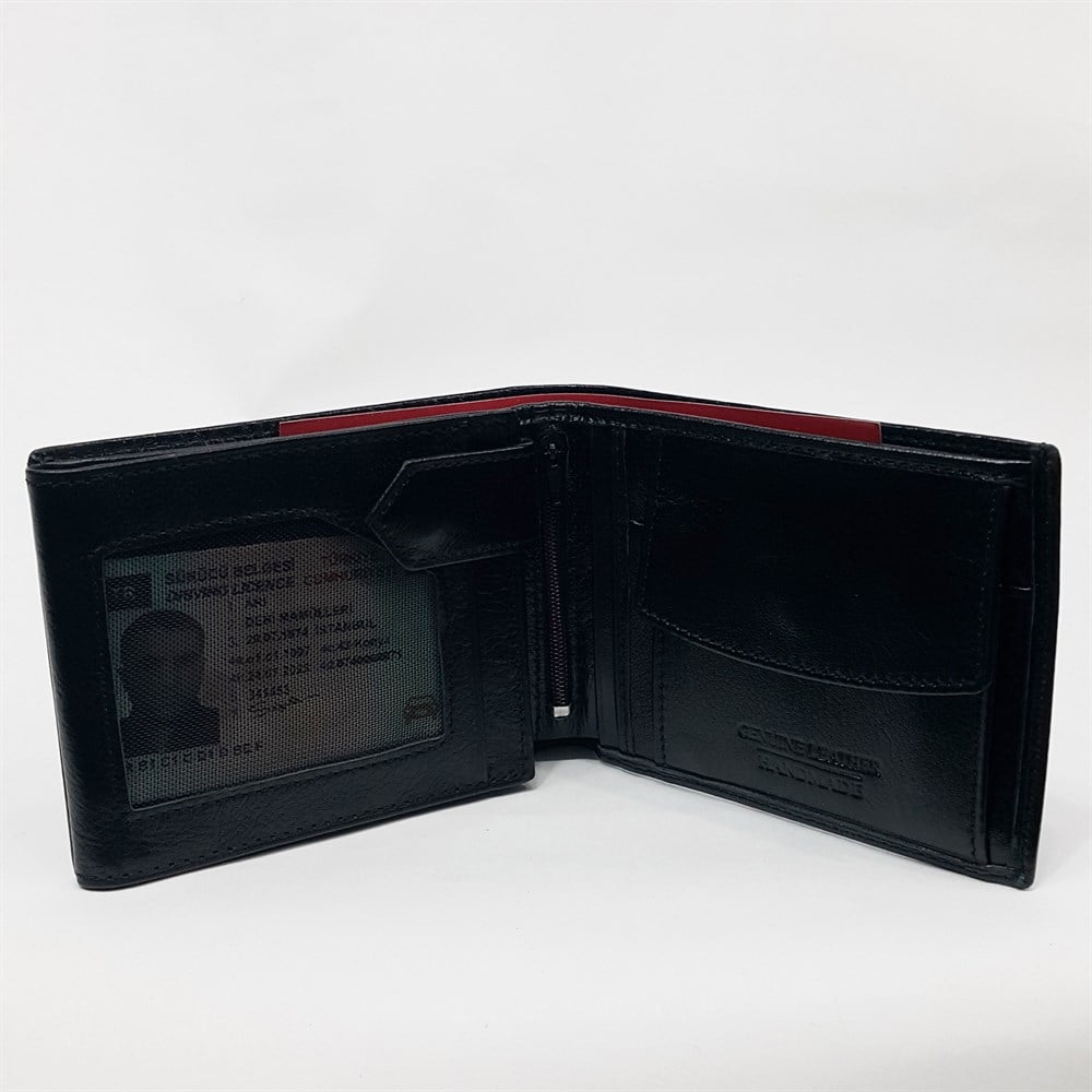 Kahve-Siyah-Taba Renkte Kartlık, Kimlik, Ehliyet Bölmeli İç Fermuarlı Yatay Deri Cüzdan