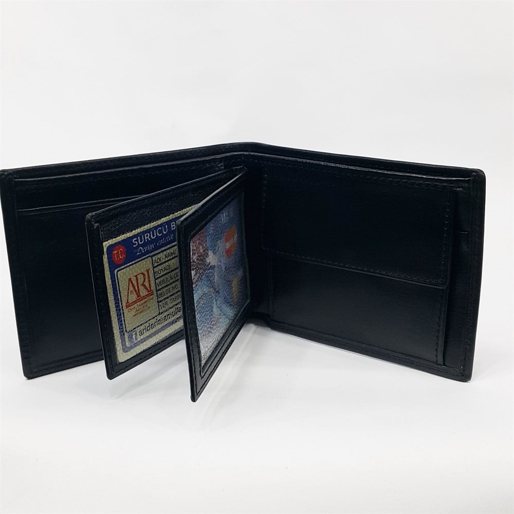Kahve-Siyah-Taba Renkte Kartlık, Kimlik, Ehliyet Ve Çıtçıtlı Bozuk Para Bölmeli Yatay Deri Cüzdan