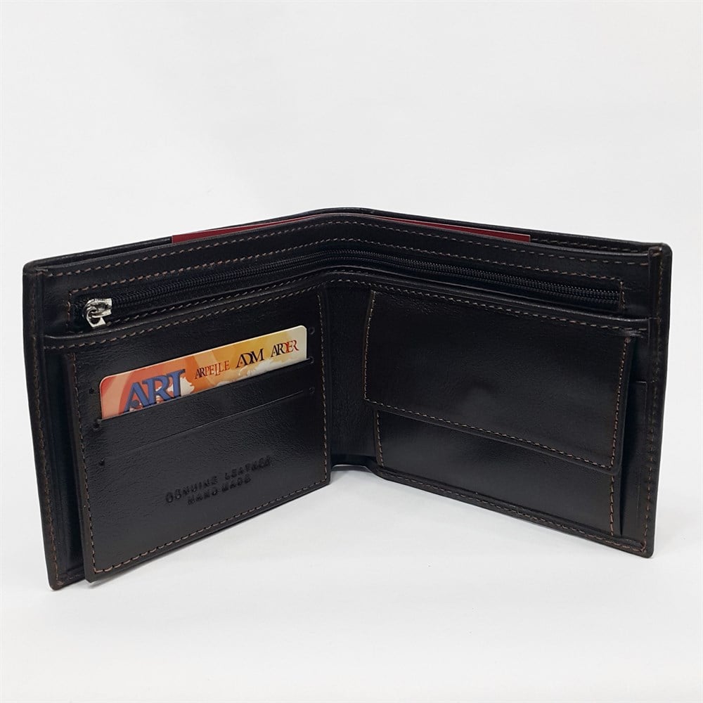 Kahve-Siyah-Taba Renkte Kartlık, Kimlik, Ehliyet, Bozuk Ve Fermuarlı Para Bölmeli Yatay Deri Cüzdan