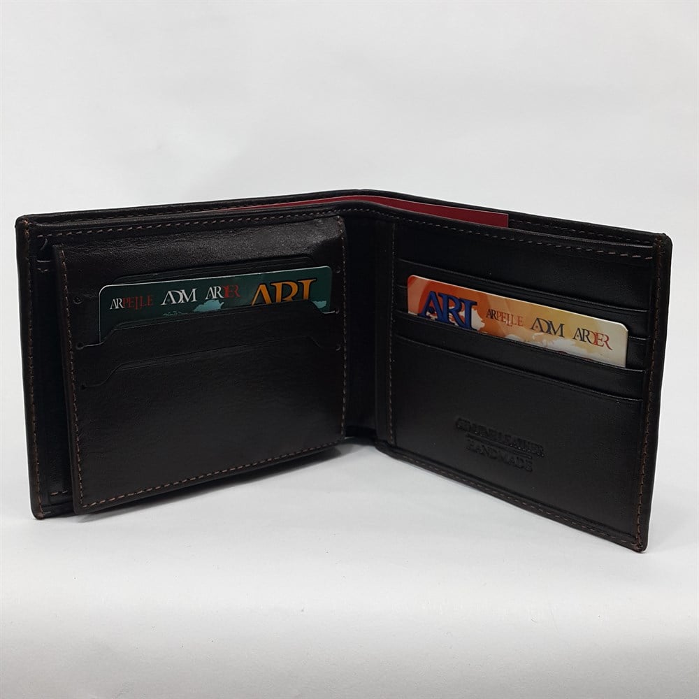 Kahve-Siyah-Taba Renkte Kartlık, Kimlik, Ehliyet Bölmeli Yatay Deri Cüzdan