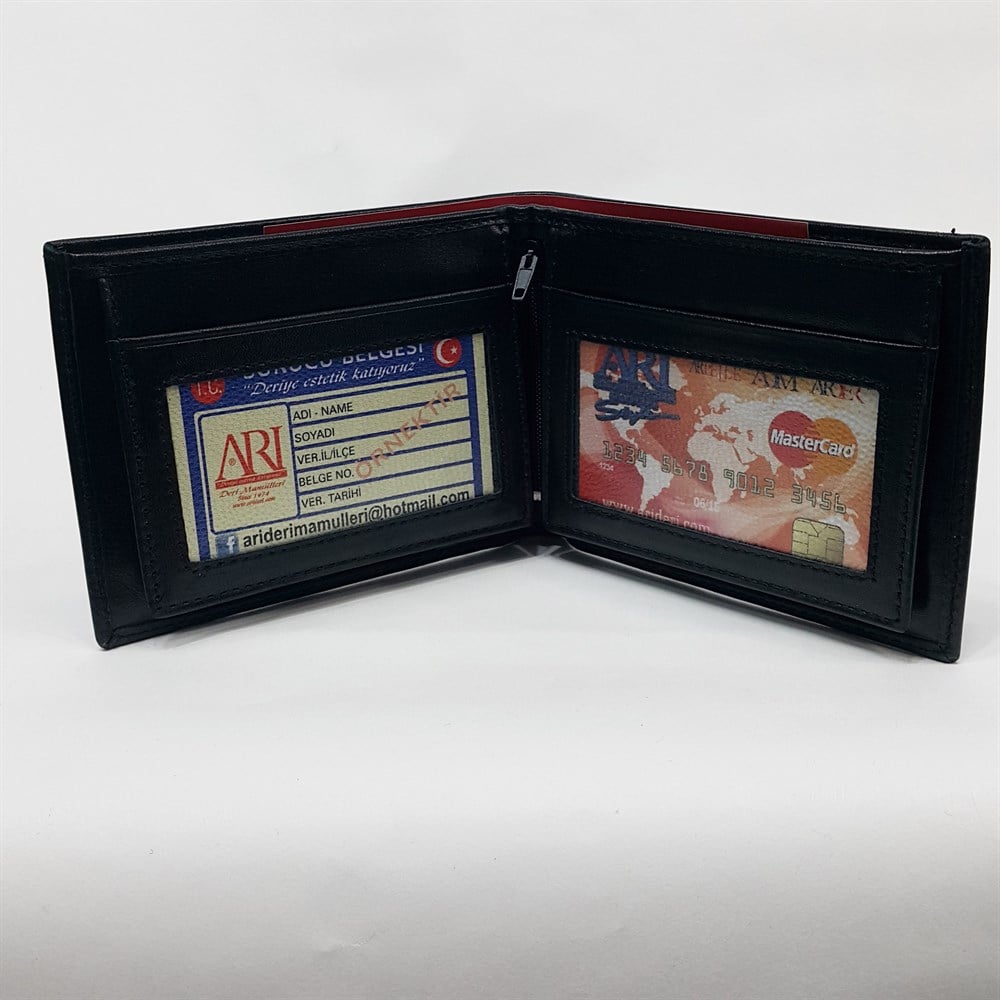 Kahve-Siyah-Taba Renkte Kartlık, Kimlik, Ehliyet Ve Fermuarlı İç Bölmeli Yatay Deri Cüzdan