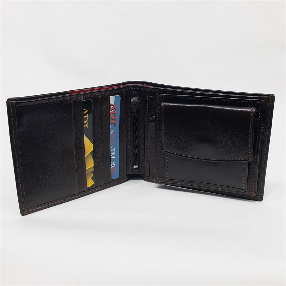 Kahve-Taba-Siyah Renkte Kartlık, Kimlik, Ehliyet Ve Fermuarlı İç Bölmeli Yatay Deri Cüzdan