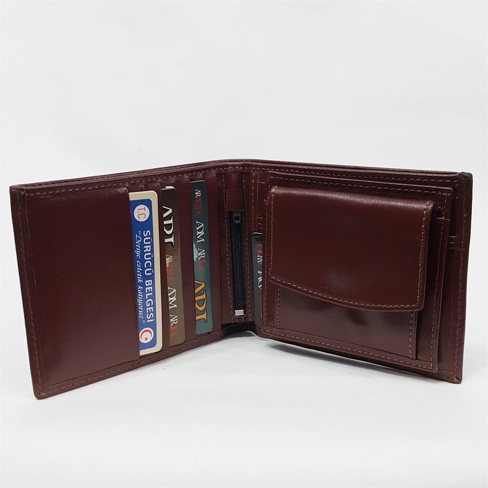 Kahve-Taba-Siyah Renkte Kartlık, Kimlik, Ehliyet Ve Fermuarlı İç Bölmeli Yatay Deri Cüzdan