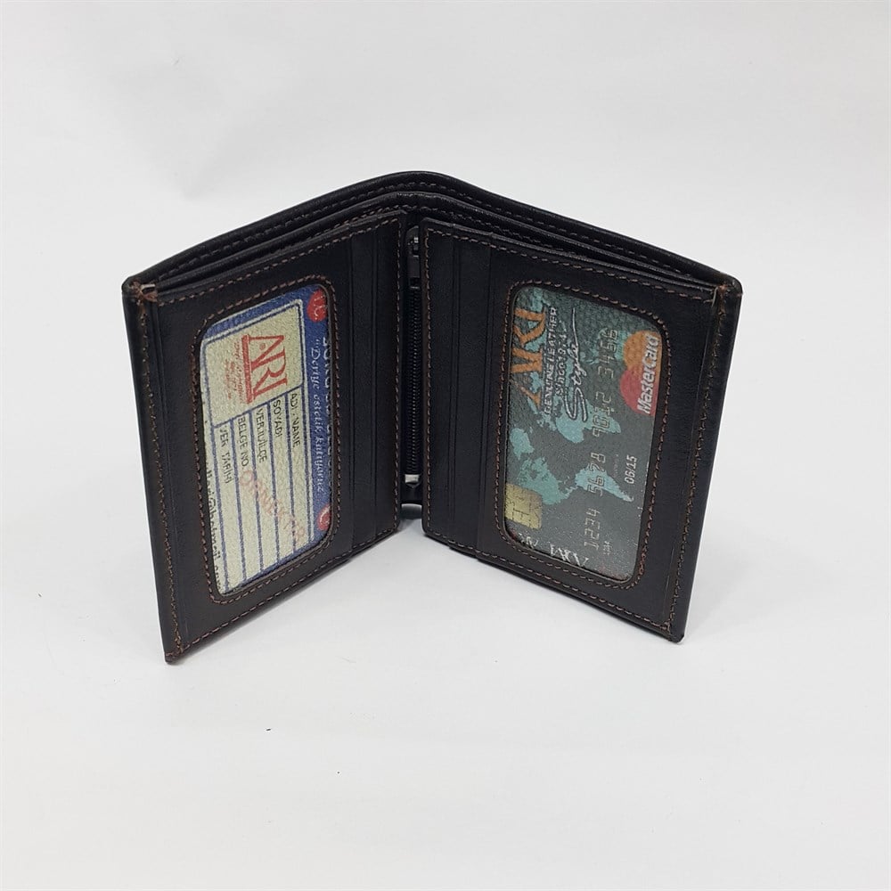 Kahve-Taba-Siyah Renkte Kartlık, Kimlik, Ehliyet Ve Fermuarlı İç Bölmeli Deri Cüzdan