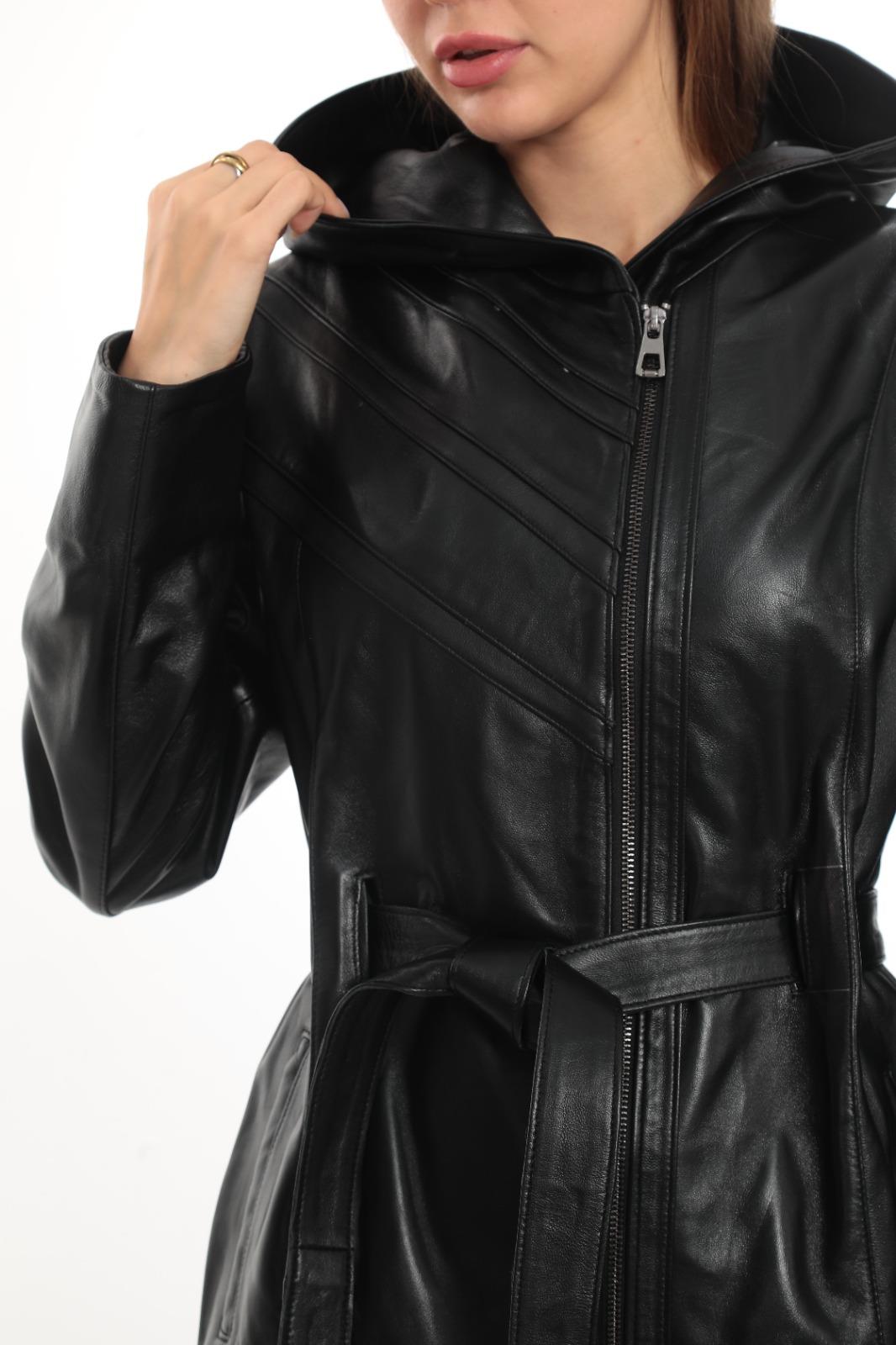 Kapişonlu Kadın Deri Ceket 