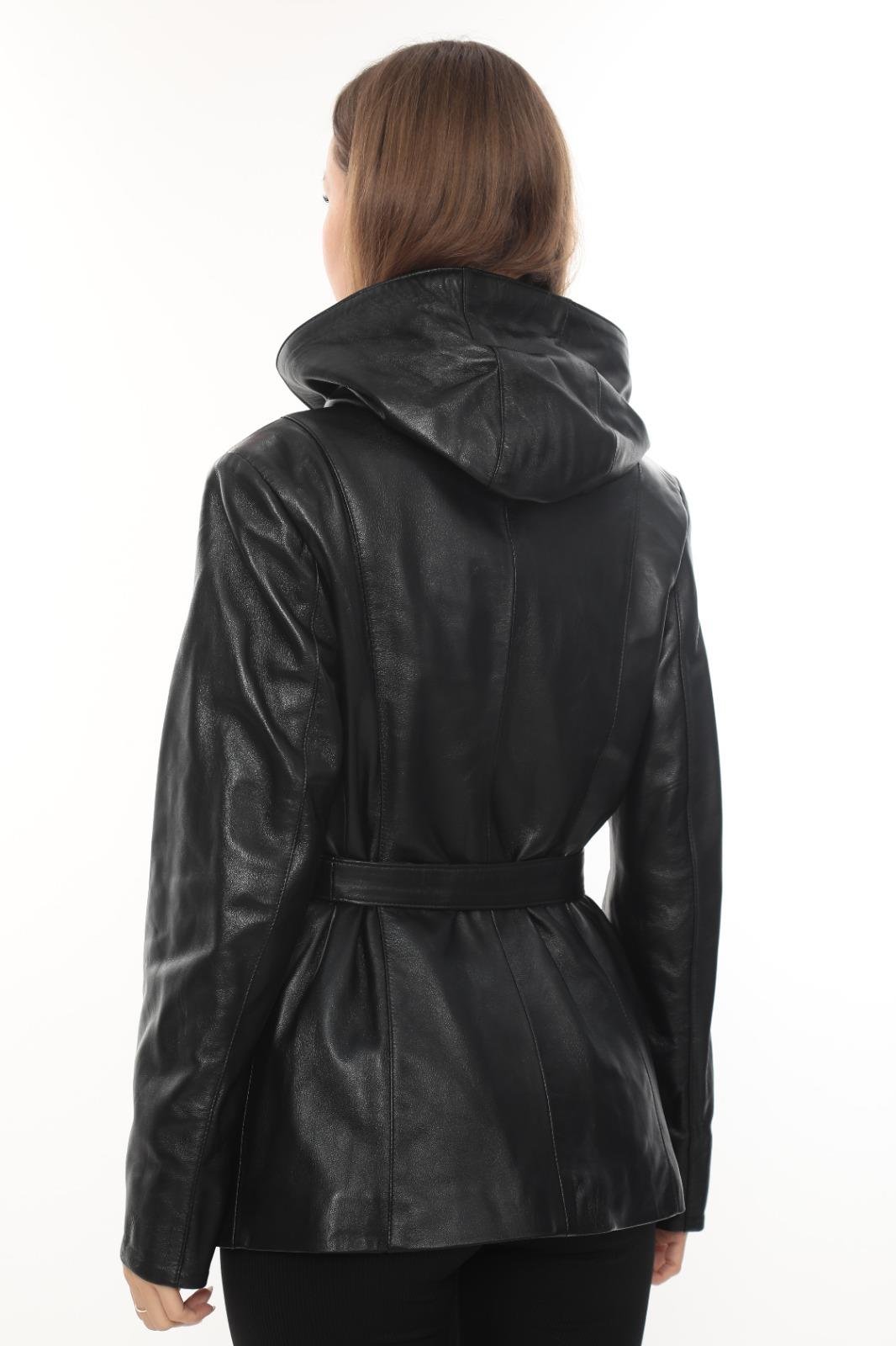 Kapişonlu Kadın Deri Ceket 