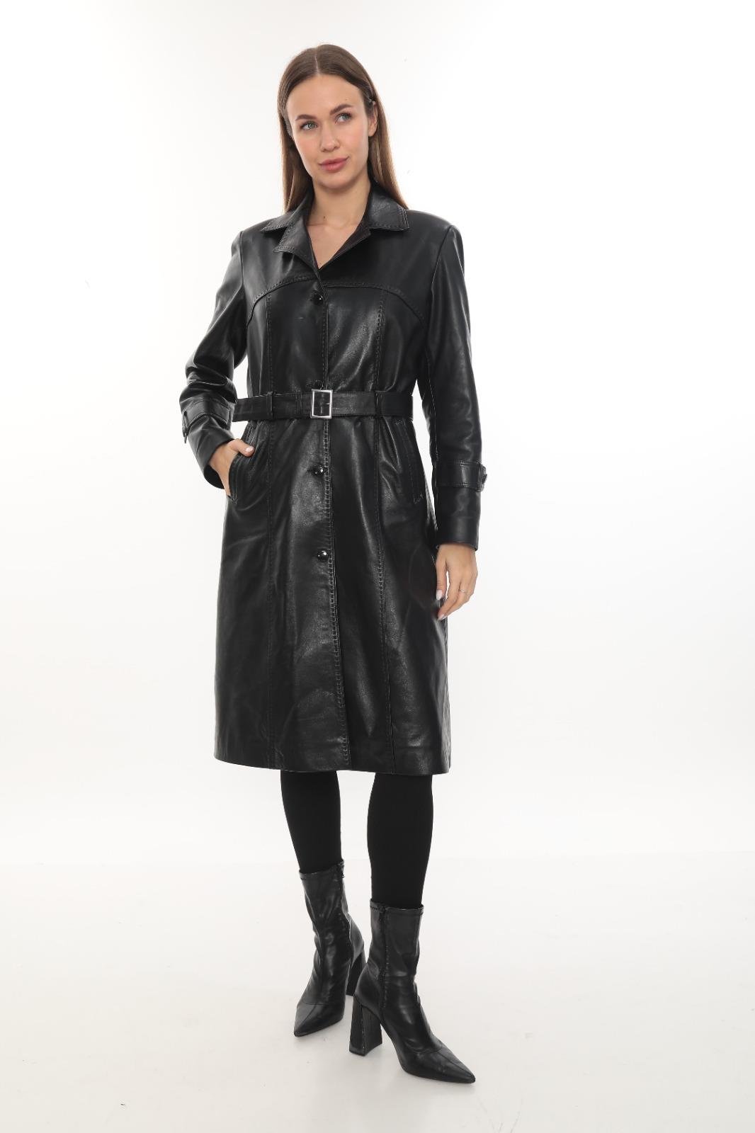 Kemerli Uzun Frenç Model Kadın Ceket 