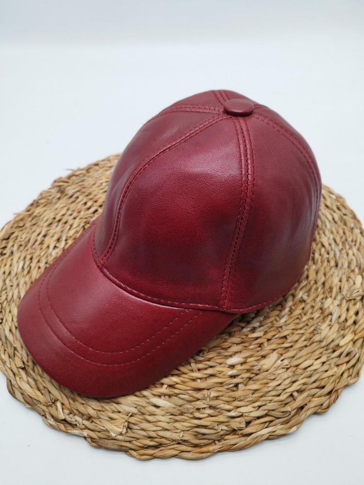 Kırmızı Renk Deri Unisex Şapka