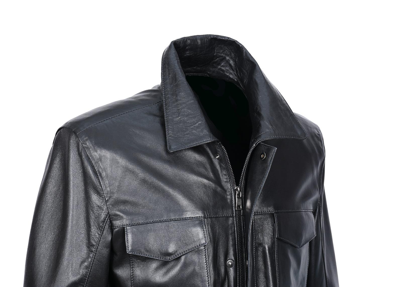 Klasik Kesim Yakalı Torba Cepli Erkek Deri Mont