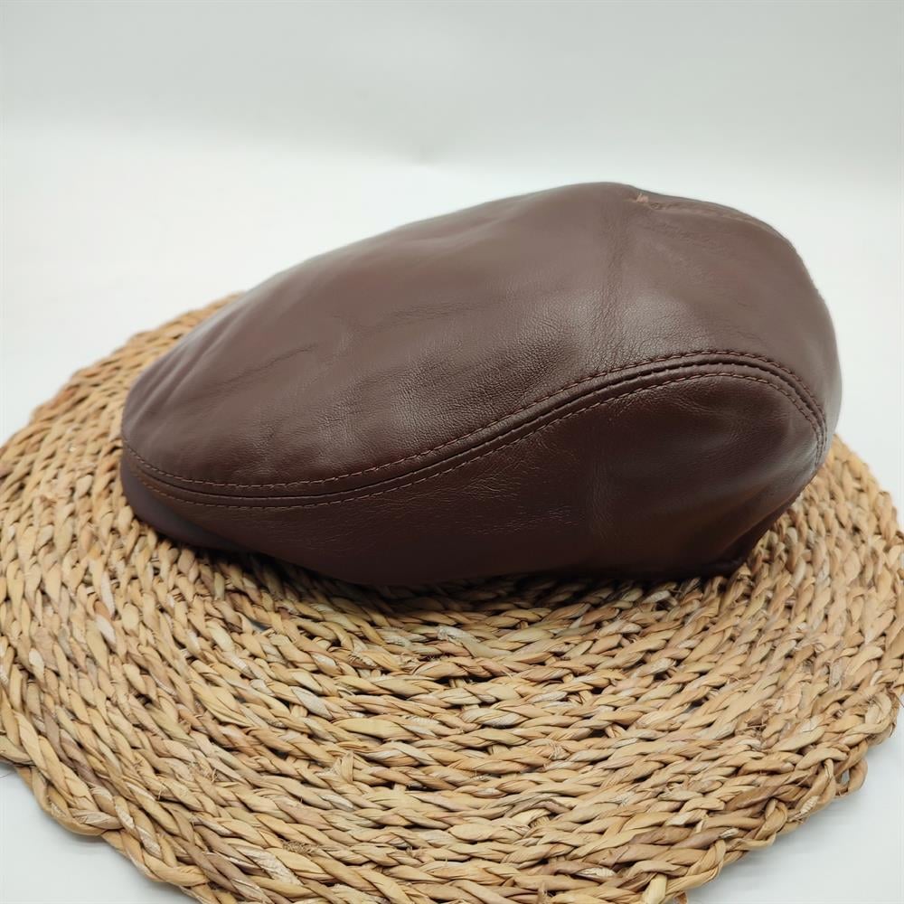 Klasik Model Deri Kasket Fındık Renk