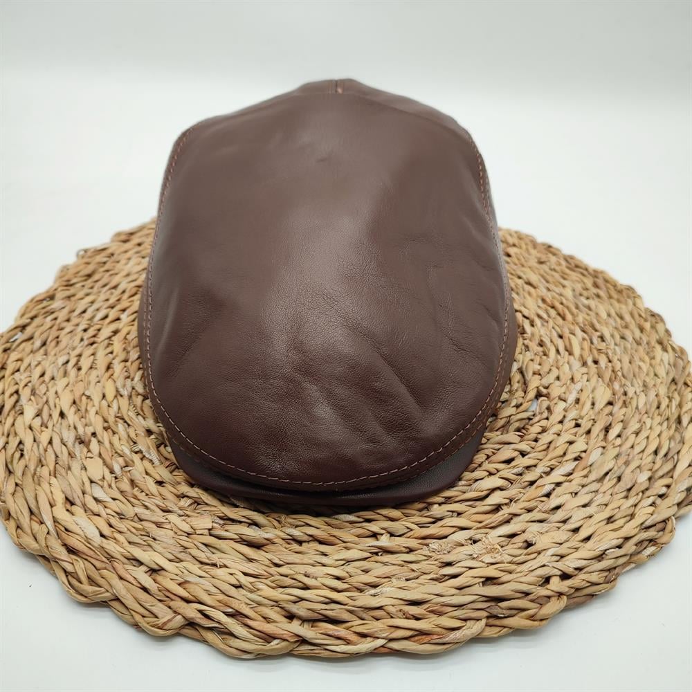 Klasik Model Deri Kasket Fındık Renk