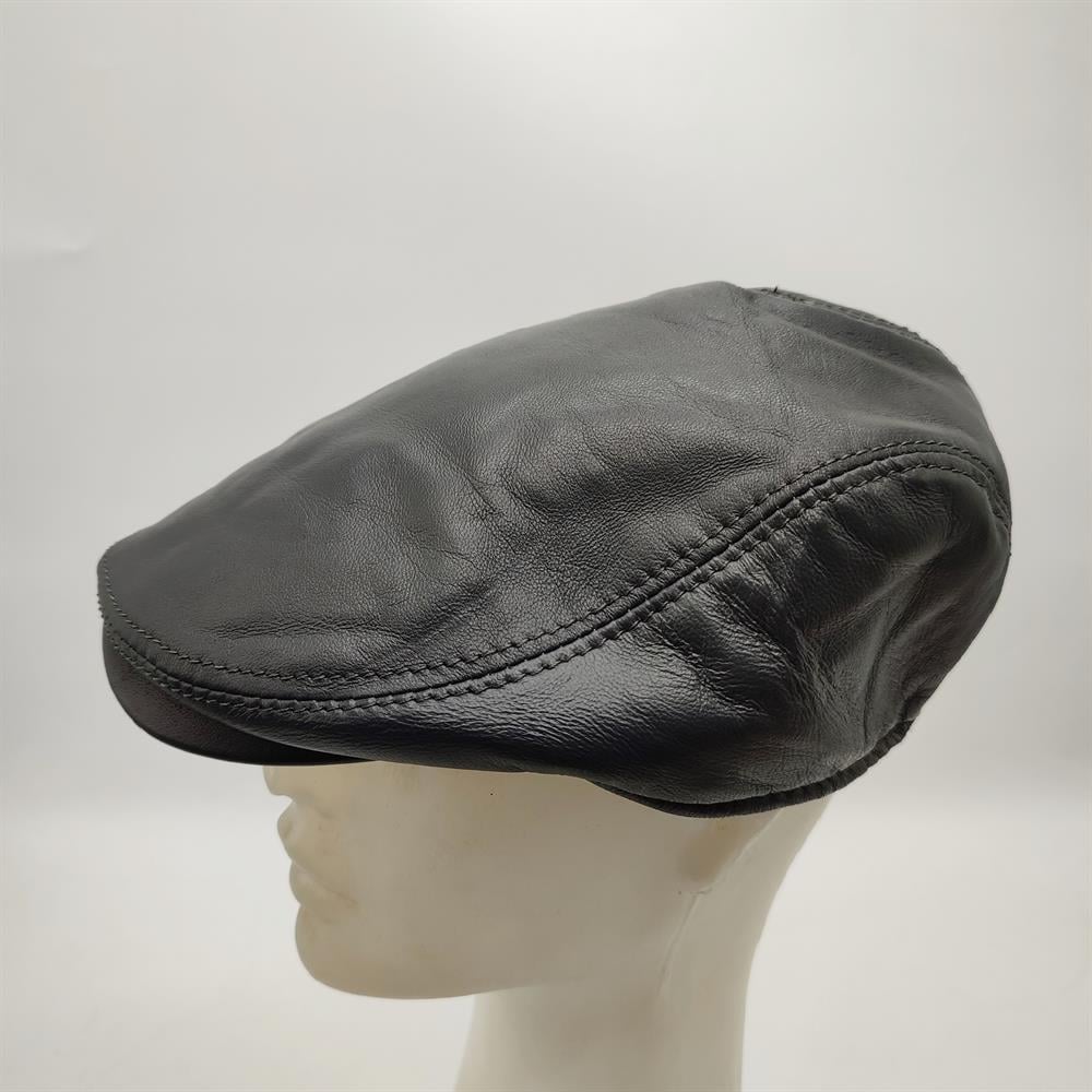 Klasik Model Deri Kasket Gri Renk