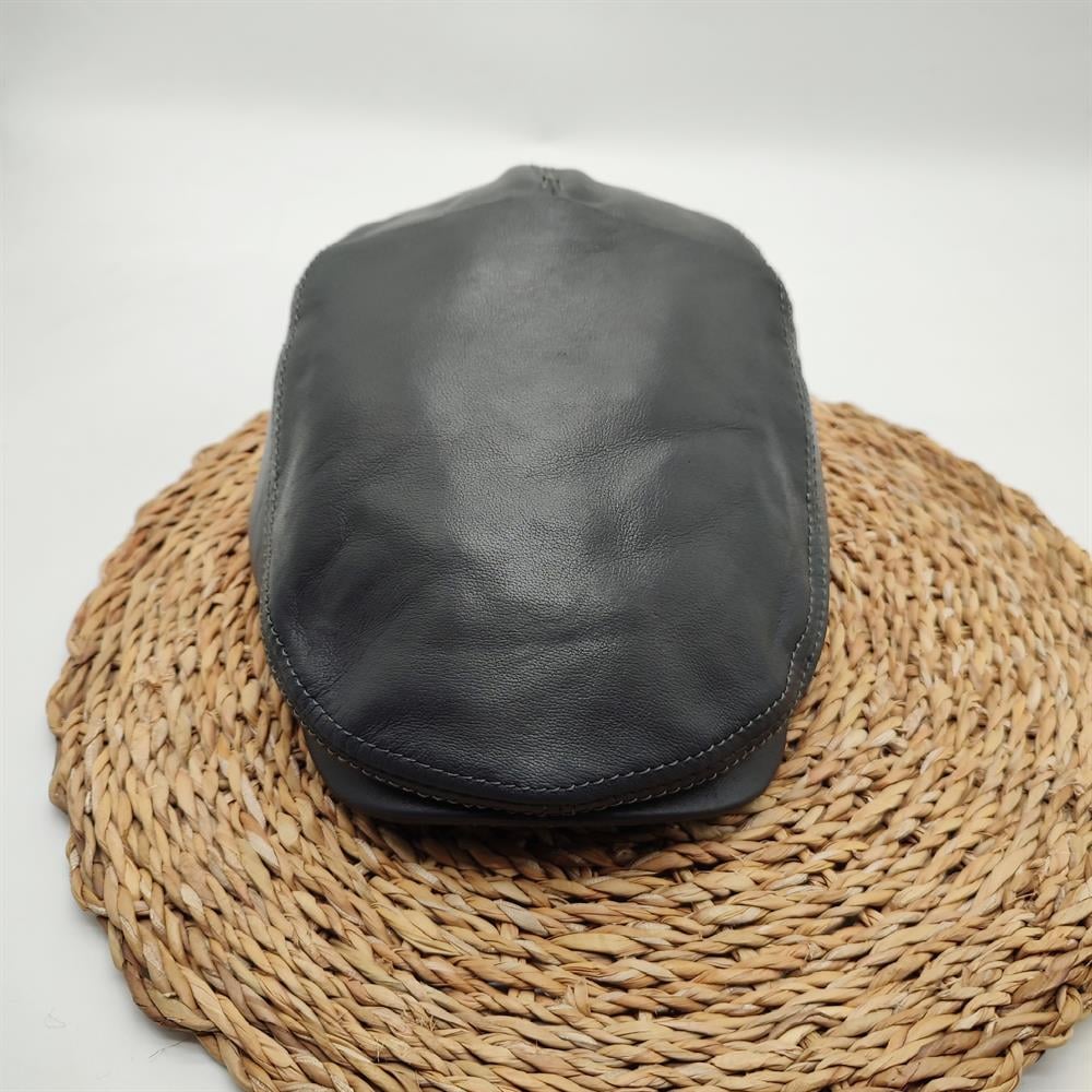 Klasik Model Deri Kasket Gri Renk