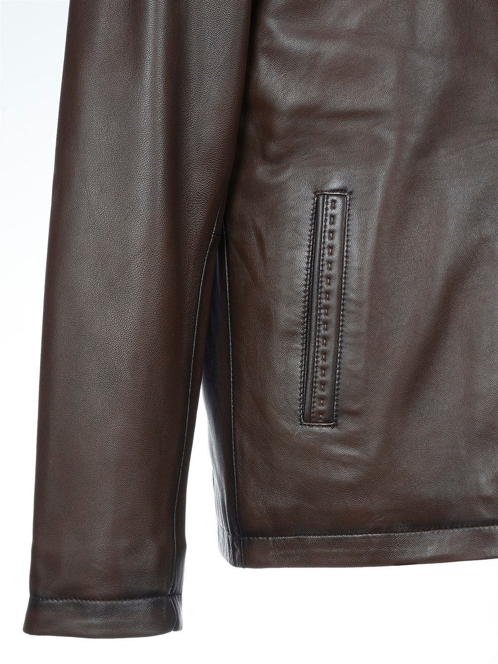 Klasik Spor Model Punto Dikişli  Erkek Deri Mont Fındık Renk