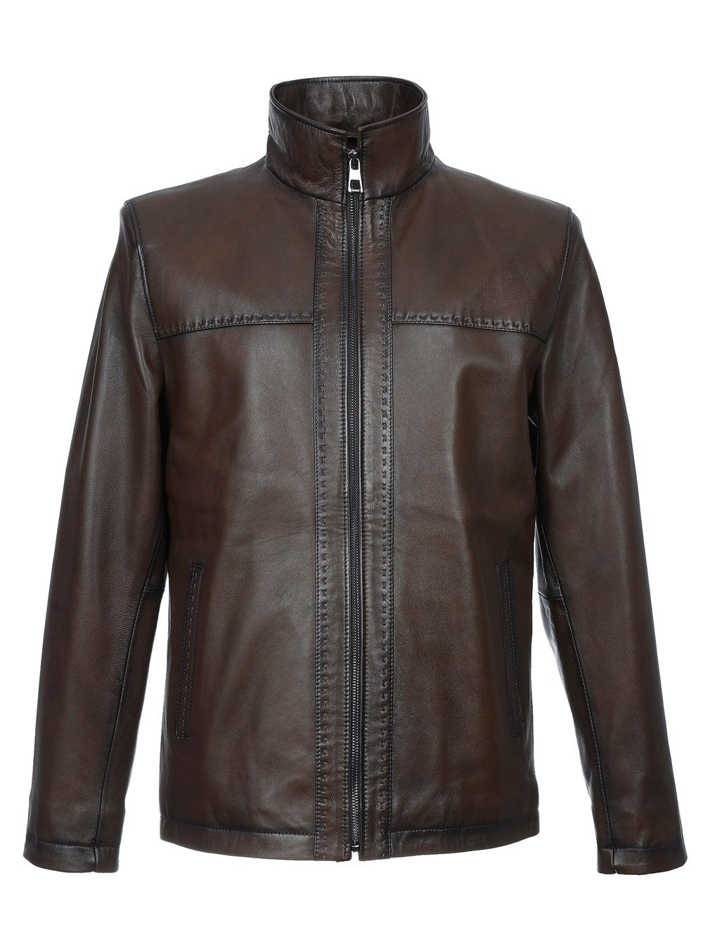 Klasik Spor Model Punto Dikişli  Erkek Deri Mont Fındık Renk