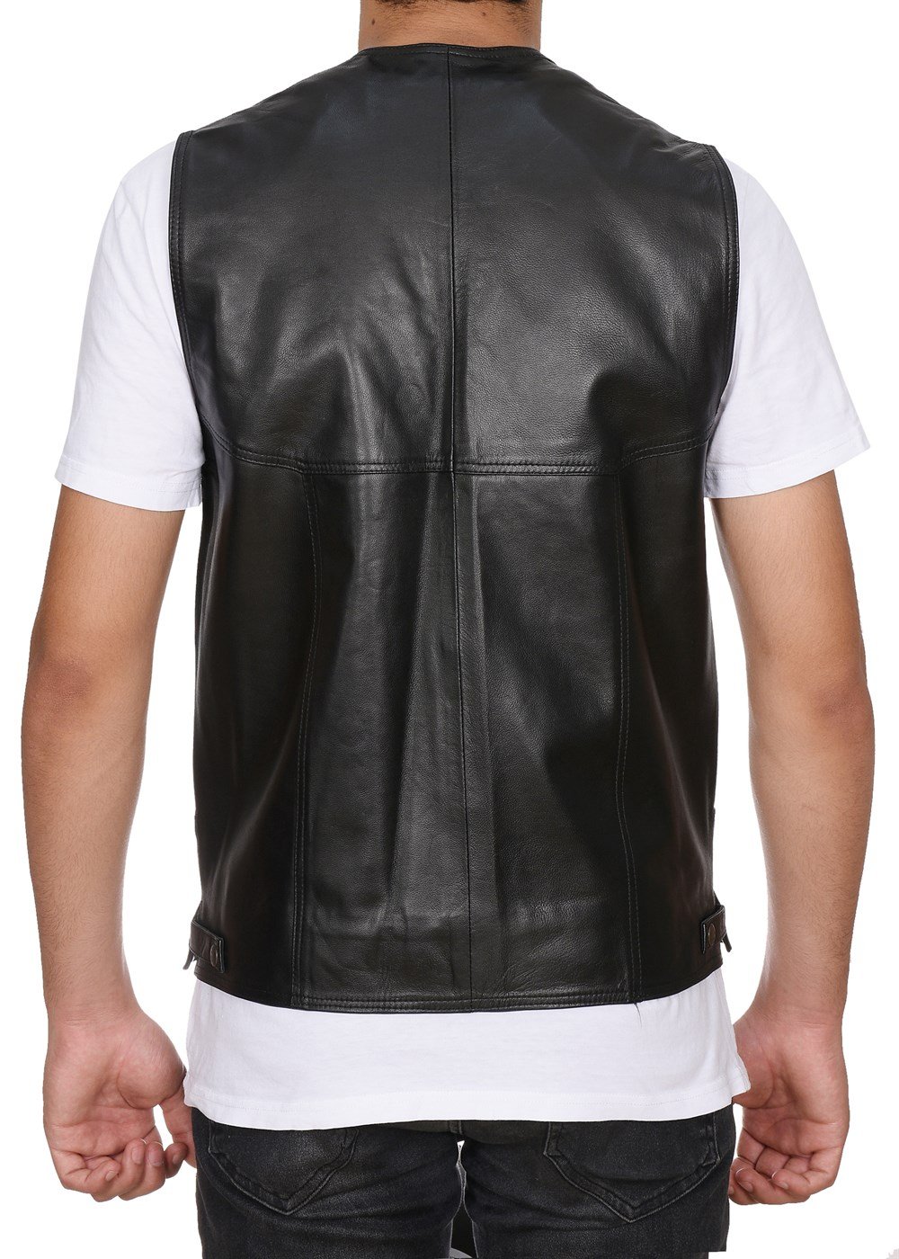 Klasik ve Spor Yandan cepli Deri Yelek Siyah Renk
