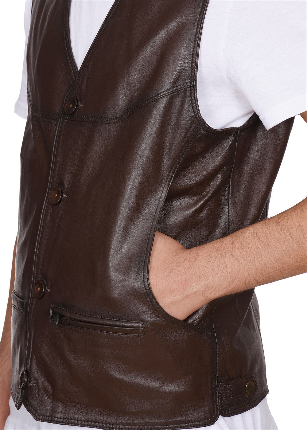 Klasik ve Spor Yandan cepli Deri Yelek